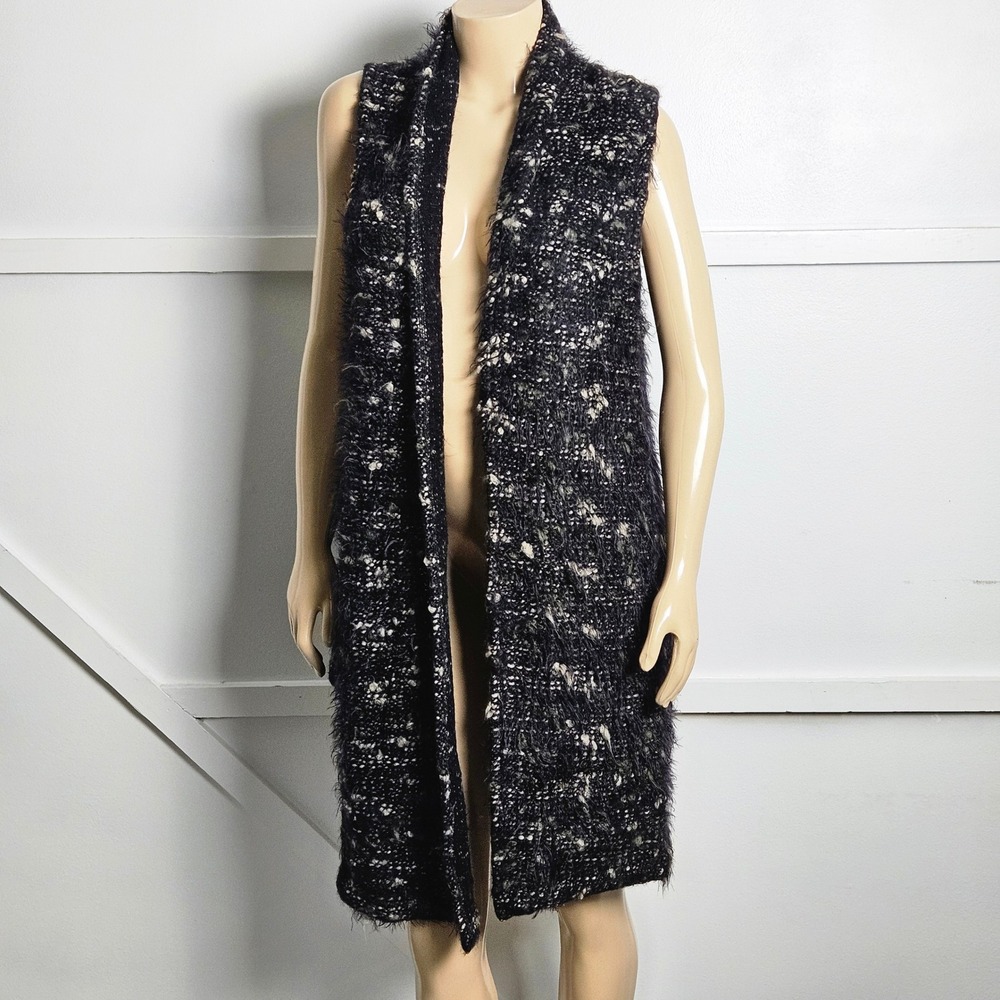 Bryn Walker Edmond Womens Longline Fuzzy Knit Vest Black Italian Wool Blend L